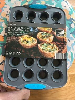 Croton Gray Silicone 24-Cup Muffin Pan with Blue Handles